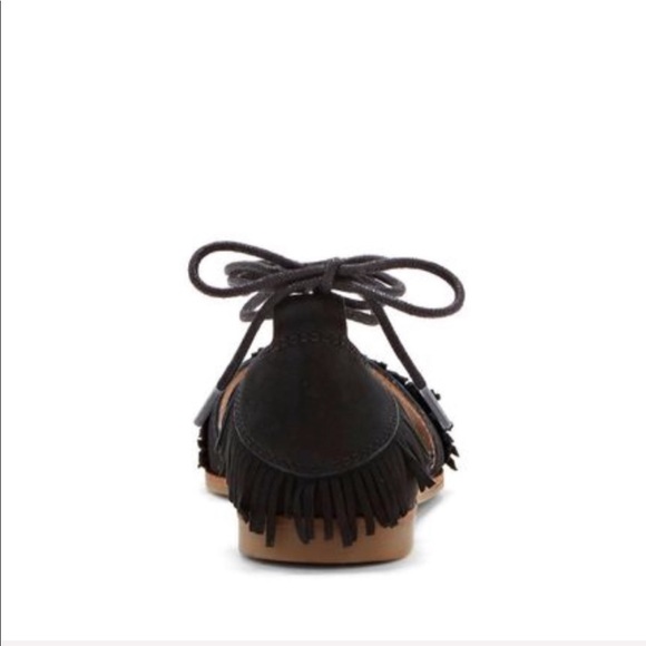 Genuine Leather Ankle Wrap Fringe Peep Toe Sandal - Picture 7 of 8